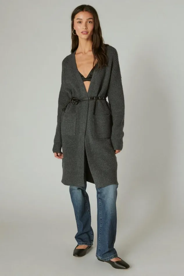 Women Lucky Brand Sweaters and Sweatshirts Duster Cardigan Dark Grey Heather