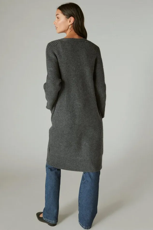 Women Lucky Brand Sweaters and Sweatshirts Duster Cardigan Dark Grey Heather