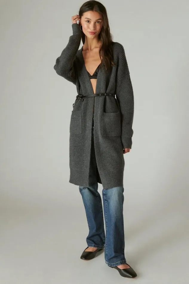 Women Lucky Brand Sweaters and Sweatshirts Duster Cardigan Dark Grey Heather