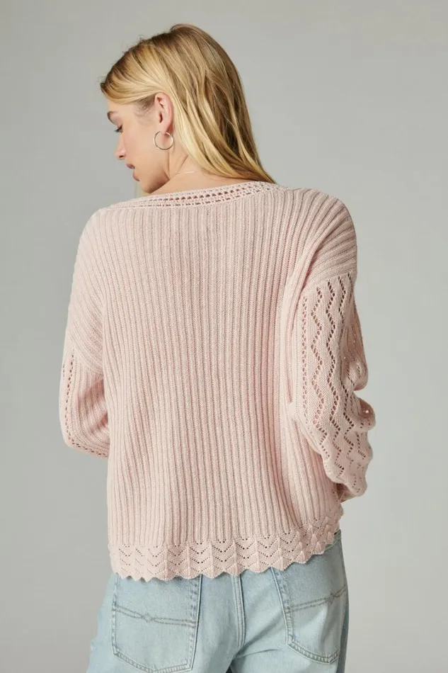 Women Lucky Brand Sweaters and Sweatshirts Femme V Neck Pullover Sweater Sepia Rose