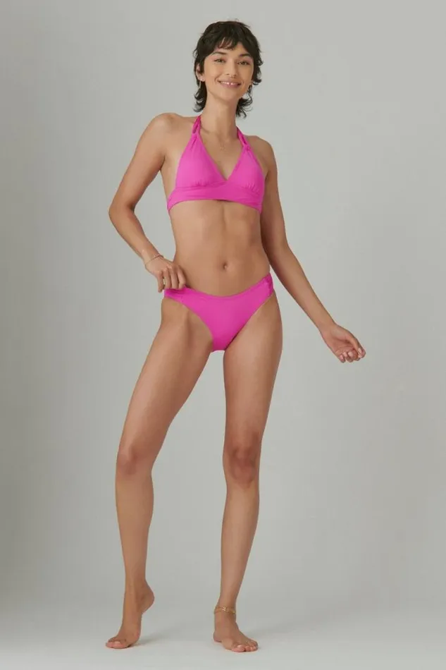 Women Lucky Brand Swim Solid Ruched Bottom Dark Pink