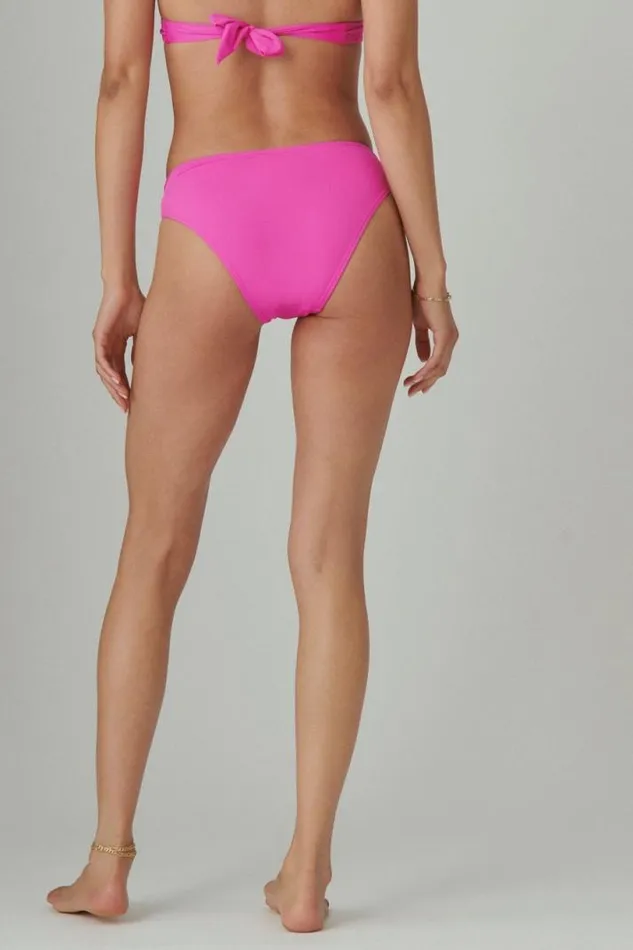Women Lucky Brand Swim Solid Ruched Bottom Dark Pink