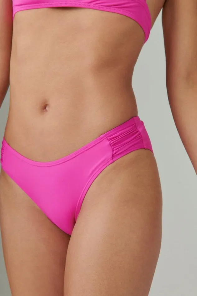 Women Lucky Brand Swim Solid Ruched Bottom Dark Pink