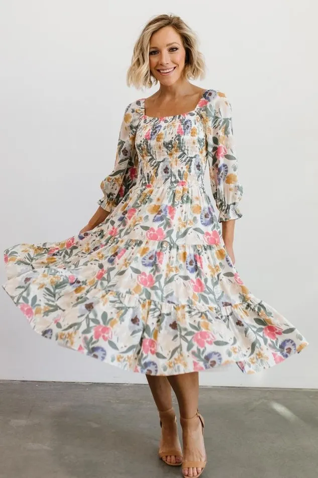 Women Marta Smocked Midi Dress Multi Floral Baltic Born Midi Dresses Women Marta Smocked Midi Dress Multi Floral Baltic Born Midi Dresses