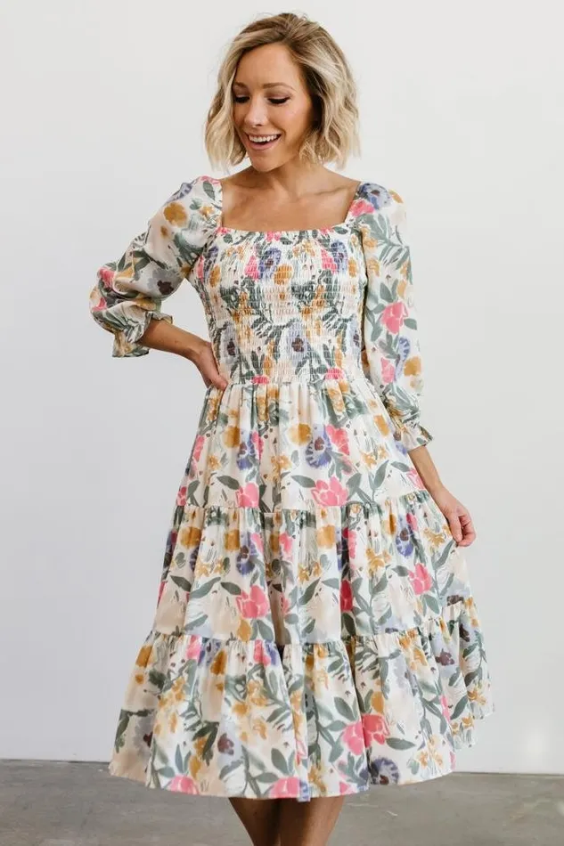 Women Marta Smocked Midi Dress Multi Floral Baltic Born Midi Dresses Women Marta Smocked Midi Dress Multi Floral Baltic Born Midi Dresses