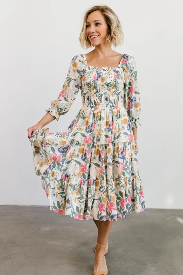 Women Marta Smocked Midi Dress Multi Floral Baltic Born Midi Dresses Women Marta Smocked Midi Dress Multi Floral Baltic Born Midi Dresses