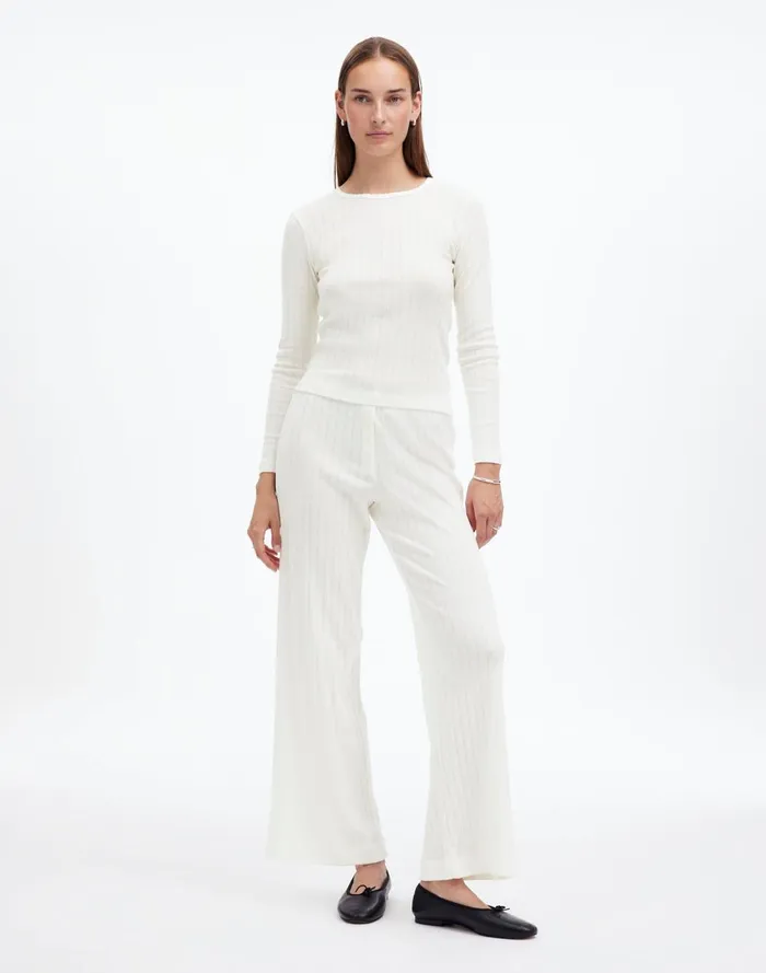 Women Matching Sets Madewell Madewell X LESET Pointelle Perfect Tee and Pant Set White