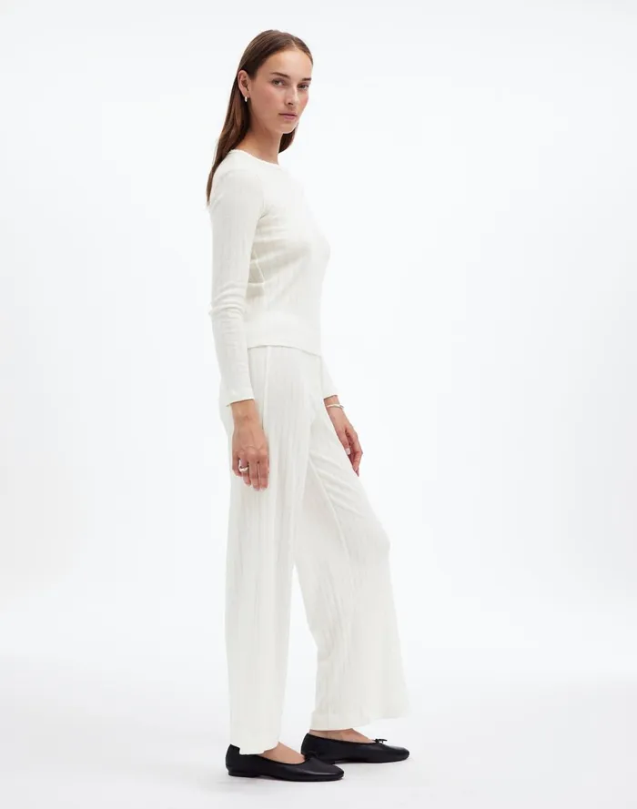 Women Matching Sets Madewell Madewell X LESET Pointelle Perfect Tee and Pant Set White
