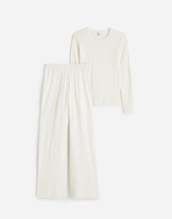 Women Matching Sets Madewell Madewell X LESET Pointelle Perfect Tee and Pant Set White