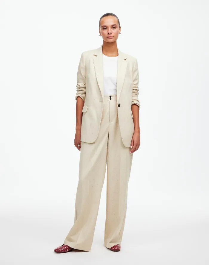 Women Matching Sets Madewell The Harlow WideLeg Pant In Herringbone Italian Fabric Oatmeal Herringbone