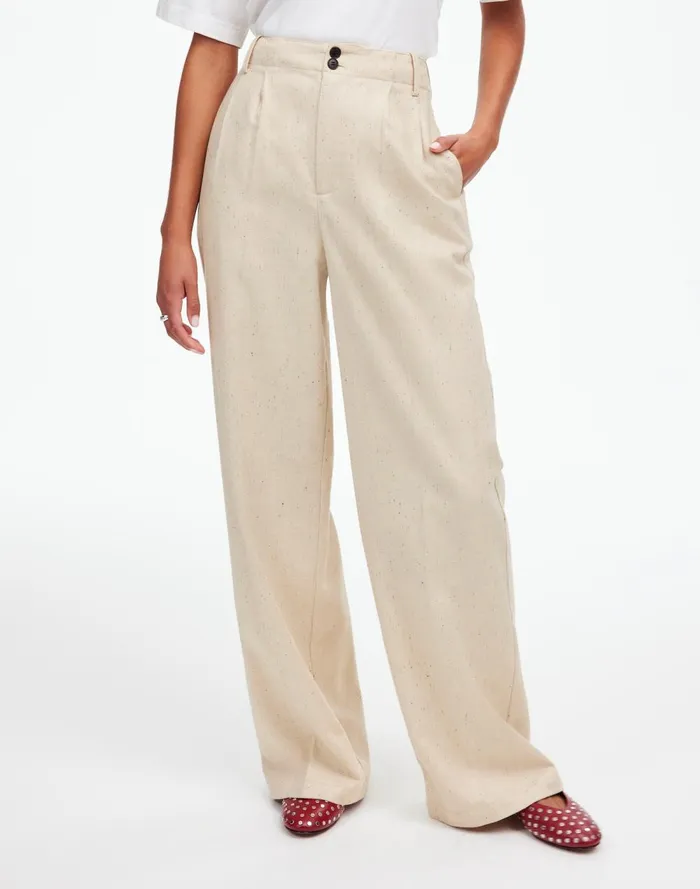 Women Matching Sets Madewell The Harlow WideLeg Pant In Herringbone Italian Fabric Oatmeal Herringbone