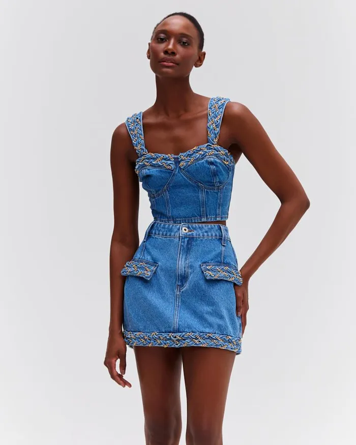 Women Matching Sets PatBO Braided Denim Mini Skirt Denim