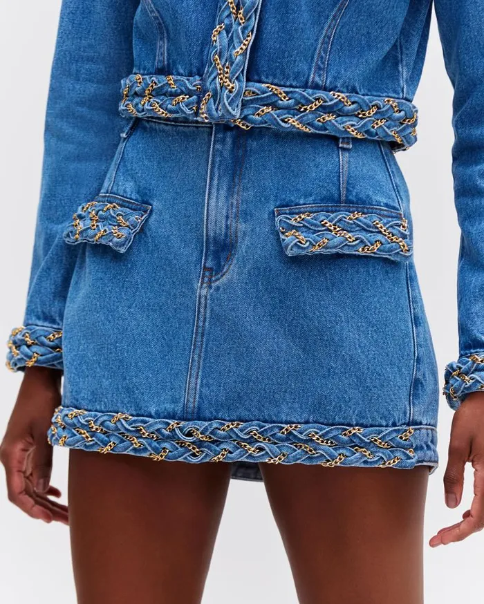 Women Matching Sets PatBO Braided Denim Mini Skirt Denim