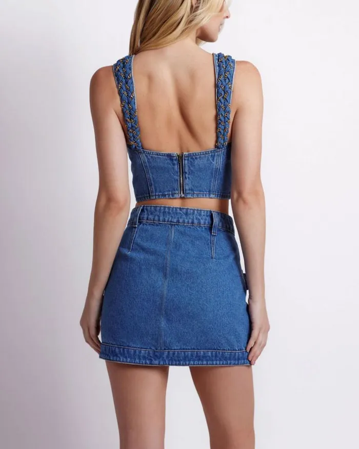 Women Matching Sets PatBO Braided Denim Mini Skirt Denim