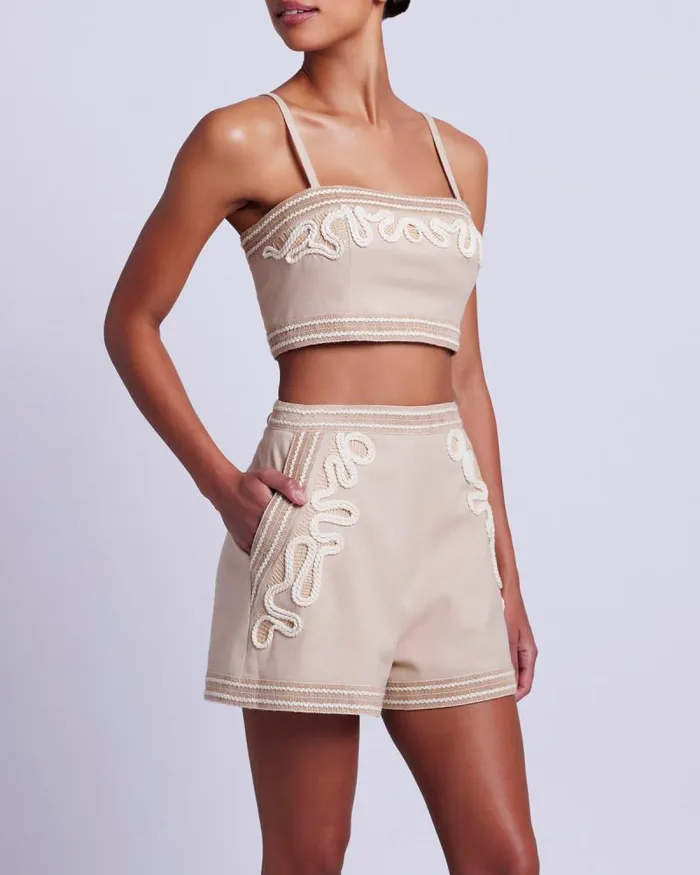 Women Matching Sets PatBO Embroidered Linen Top Sand