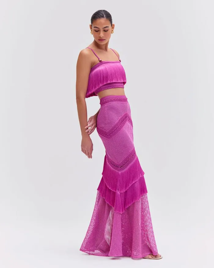 Women Matching Sets PatBO Fringe Maxi Skirt Cerise