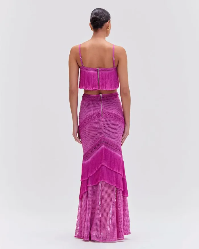 Women Matching Sets PatBO Fringe Maxi Skirt Cerise