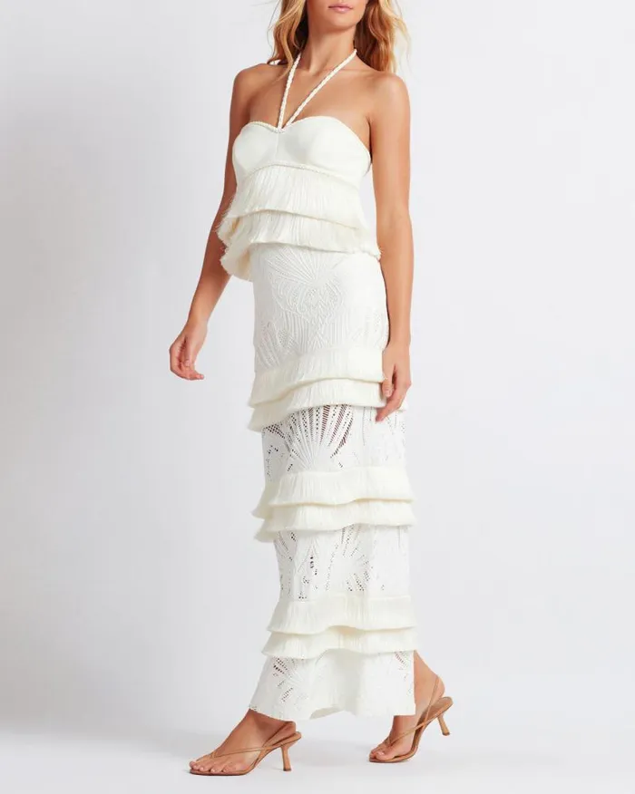 Women Matching Sets PatBO Fringe Trim Lace Maxi Skirt Ivory