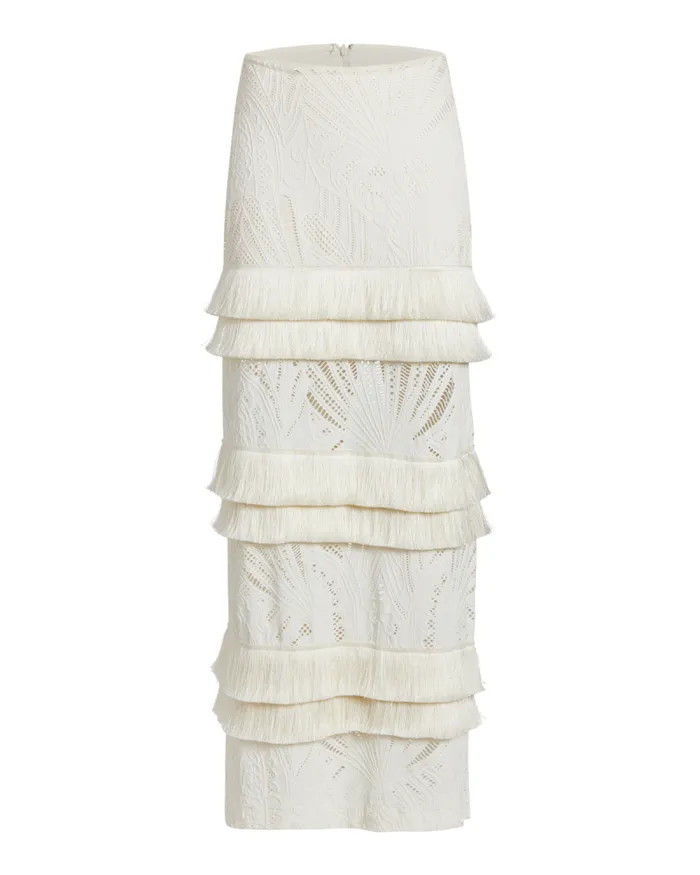 Women Matching Sets PatBO Fringe Trim Lace Maxi Skirt Ivory
