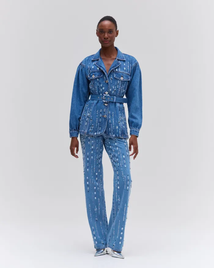Women Matching Sets PatBO HandBeaded Straight Leg Jeans Denim