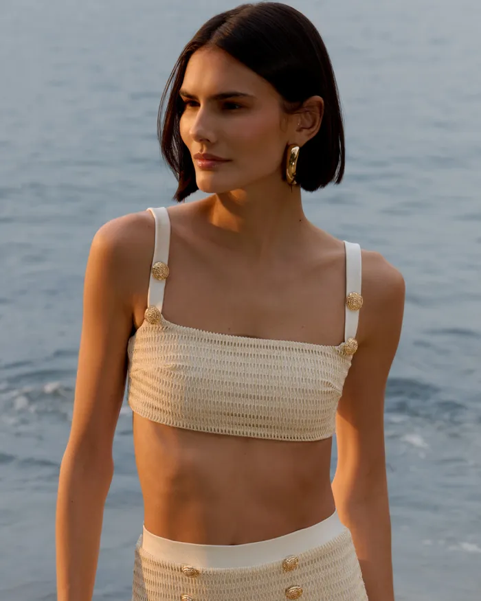 Women Matching Sets PatBO METALLIC KNIT TOP Off White