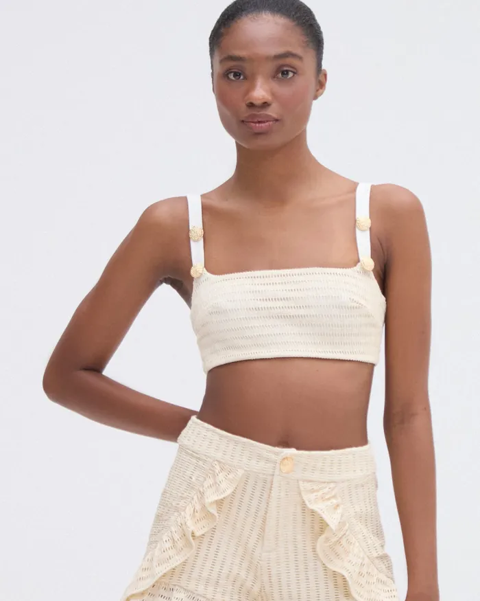 Women Matching Sets PatBO METALLIC KNIT TOP Off White