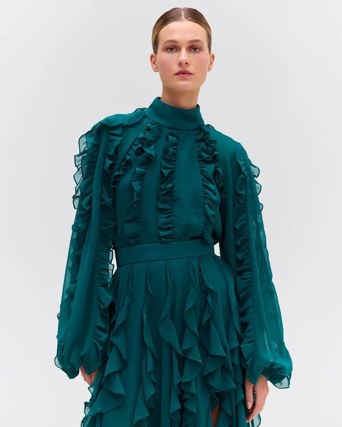 Women Matching Sets PatBO Ruffle High Neck Blouse FINAL SALE Galapagos