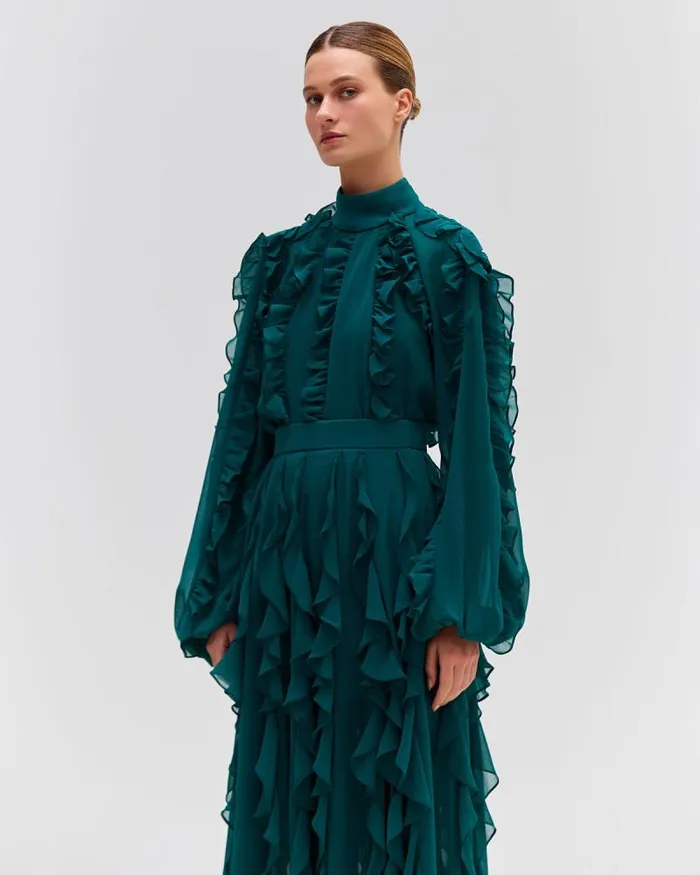 Women Matching Sets PatBO Ruffle High Neck Blouse FINAL SALE Galapagos