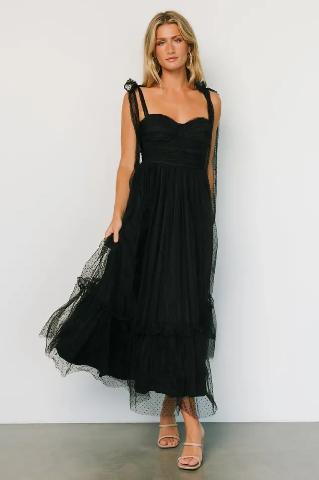 Women Mavani Swiss Dot Tulle Maxi Dress Black Baltic Born Maxi Dresses