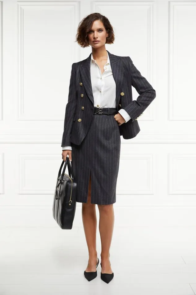 Women Mayfair Pencil Skirt Charcoal Pinstripe Holland Cooper Tailoring Women Mayfair Pencil Skirt Charcoal Pinstripe Holland Cooper Tailoring