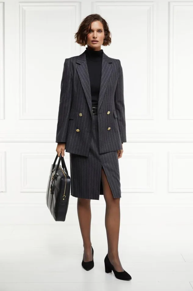 Women Mayfair Pencil Skirt Charcoal Pinstripe Holland Cooper Tailoring Women Mayfair Pencil Skirt Charcoal Pinstripe Holland Cooper Tailoring