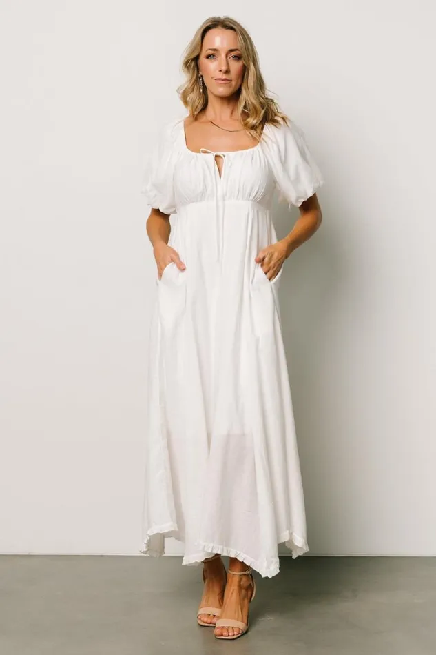Women Meredee Puff Sleeve Dress Off White Baltic Born Midi Dresses Women Meredee Puff Sleeve Dress Off White Baltic Born Midi Dresses