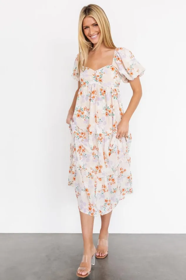 Women Molly Midi Dress Cream Floral Baltic Born Bump Friendly