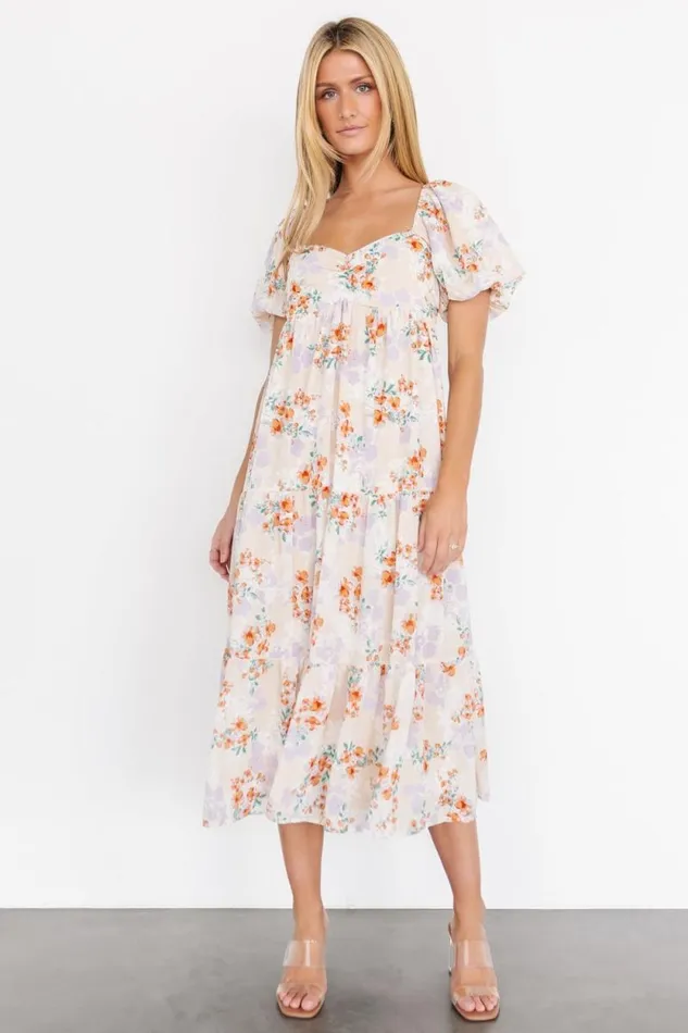 Women Molly Midi Dress Cream Floral Baltic Born Bump Friendly Women Molly Midi Dress Cream Floral Baltic Born Bump Friendly