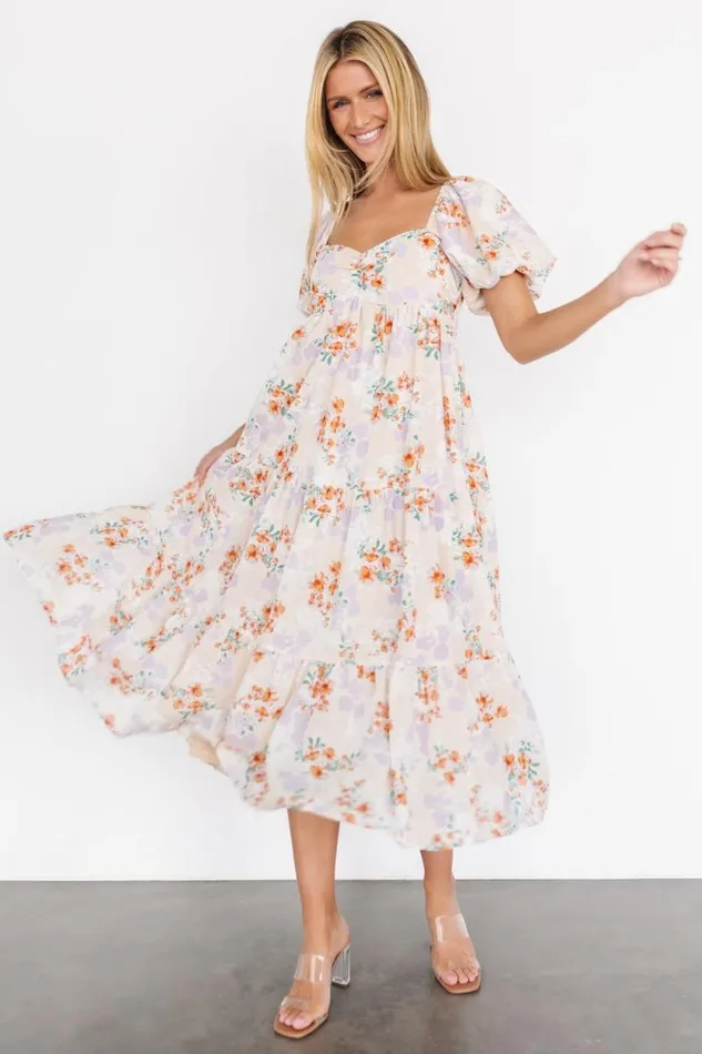 Women Molly Midi Dress Cream Floral Baltic Born Bump Friendly Women Molly Midi Dress Cream Floral Baltic Born Bump Friendly