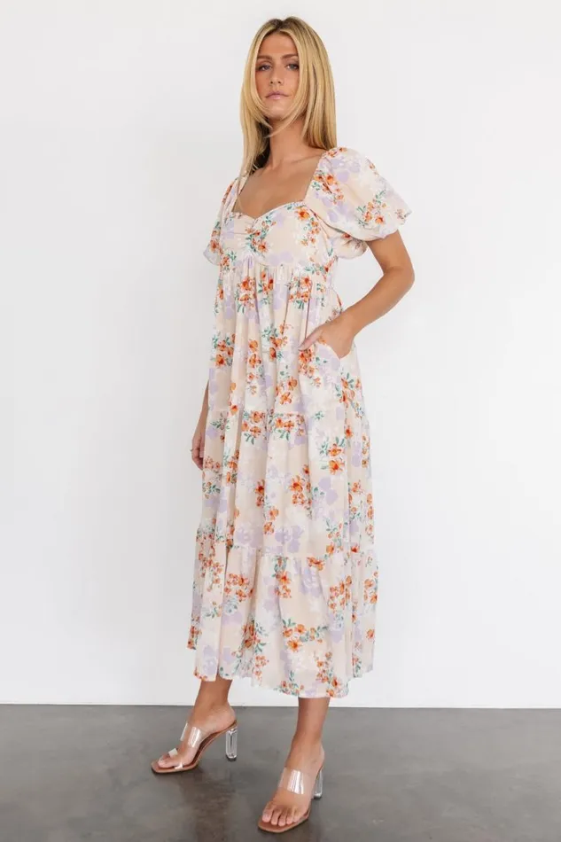 Women Molly Midi Dress Cream Floral Baltic Born Bump Friendly Women Molly Midi Dress Cream Floral Baltic Born Bump Friendly