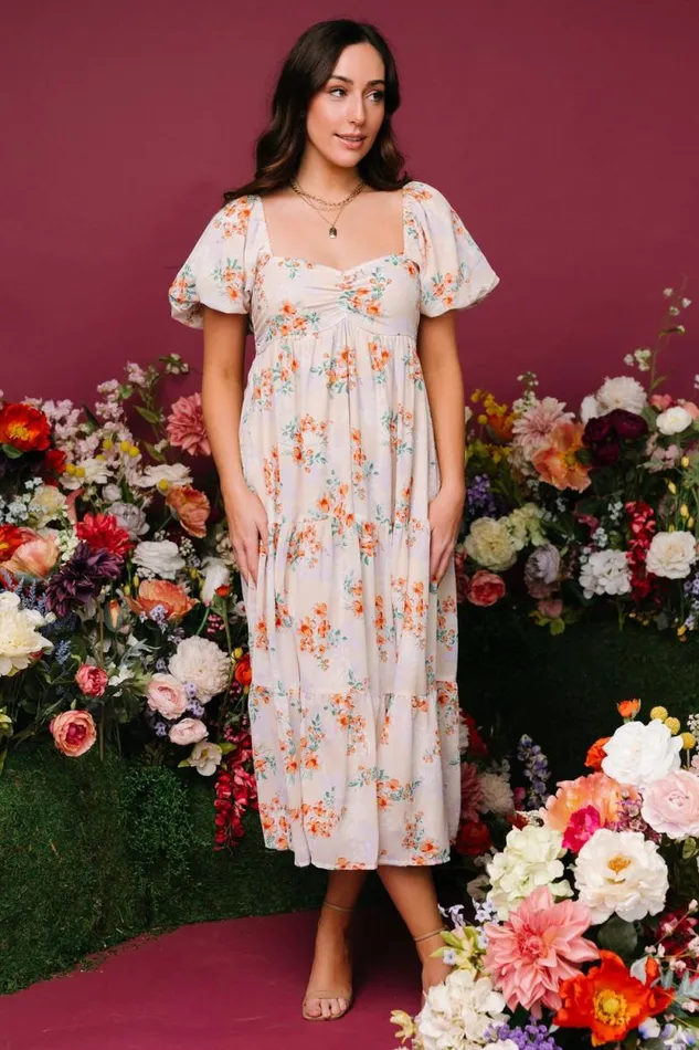 Women Molly Midi Dress Cream Floral Baltic Born Bump Friendly Women Molly Midi Dress Cream Floral Baltic Born Bump Friendly
