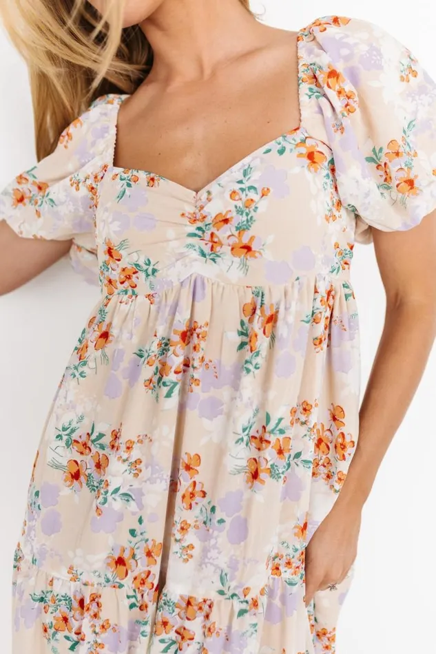 Women Molly Midi Dress Cream Floral Baltic Born Bump Friendly Women Molly Midi Dress Cream Floral Baltic Born Bump Friendly