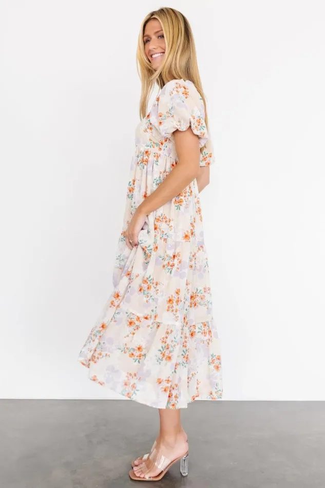 Women Molly Midi Dress Cream Floral Baltic Born Bump Friendly Women Molly Midi Dress Cream Floral Baltic Born Bump Friendly