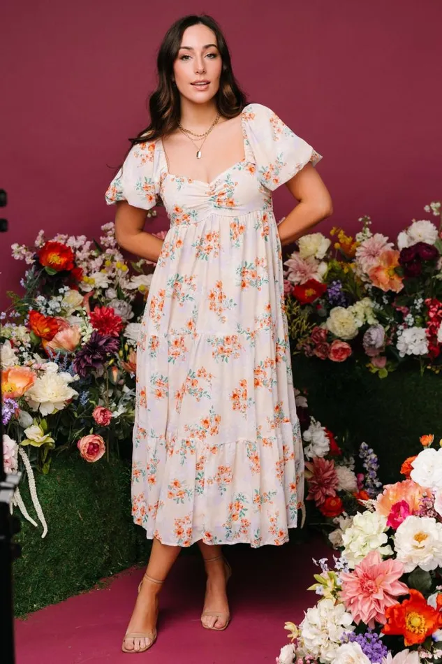 Women Molly Midi Dress Cream Floral Baltic Born Bump Friendly Women Molly Midi Dress Cream Floral Baltic Born Bump Friendly