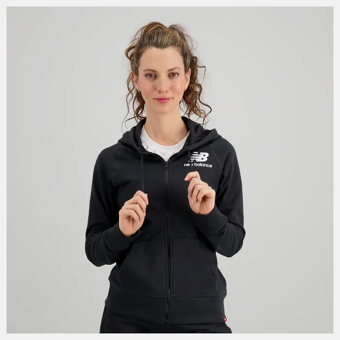 Women NB Essentials Full Zip Hoodie Black New Balance Hoodies and Sweatshirts