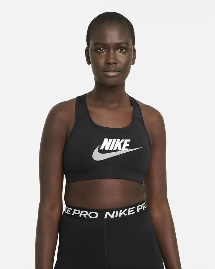 Women Nike Sports Bras Swoosh Blackwhiteparticle Grey