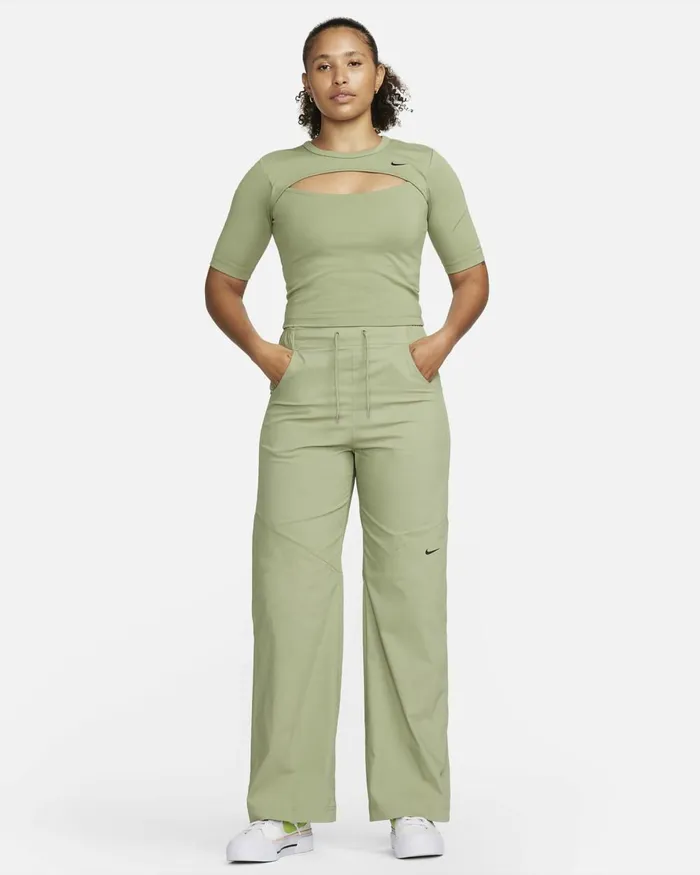 Women Nike Trousers Sportswear Essentials Oil Greenblack