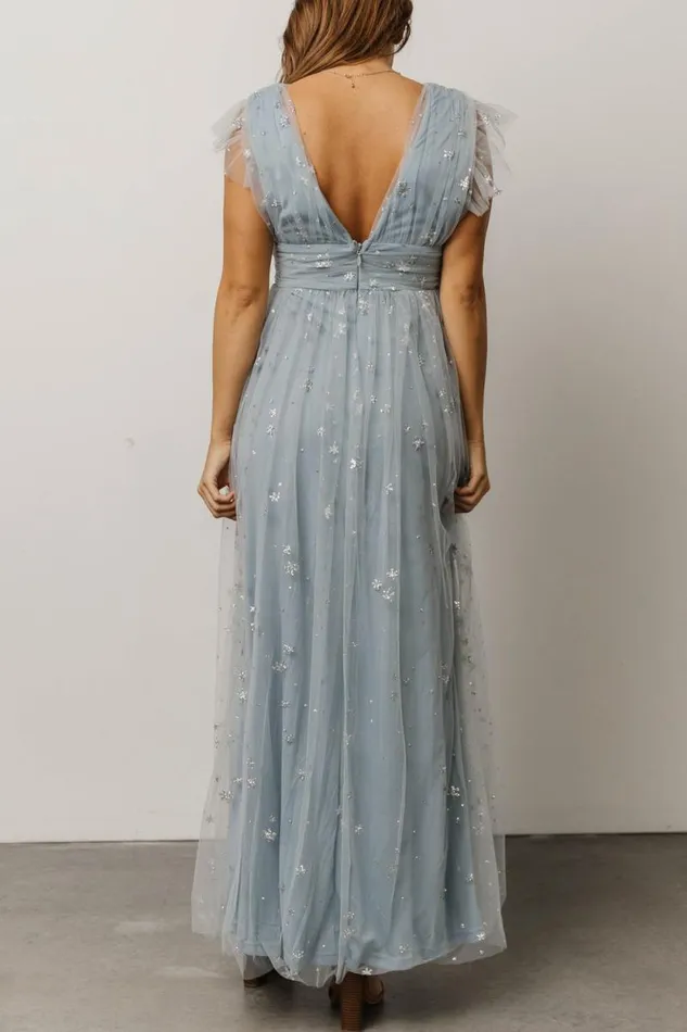 Women Nova Shimmer Maxi Dress Dusty Blue Silver Baltic Born Embellished and Sequined Women Nova Shimmer Maxi Dress Dusty Blue Silver Baltic Born Embellished and Sequined