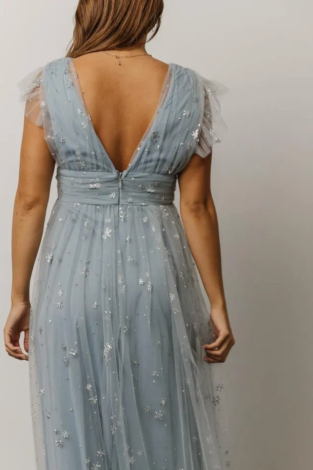Women Nova Shimmer Maxi Dress Dusty Blue Silver Baltic Born Embellished and Sequined Women Nova Shimmer Maxi Dress Dusty Blue Silver Baltic Born Embellished and Sequined