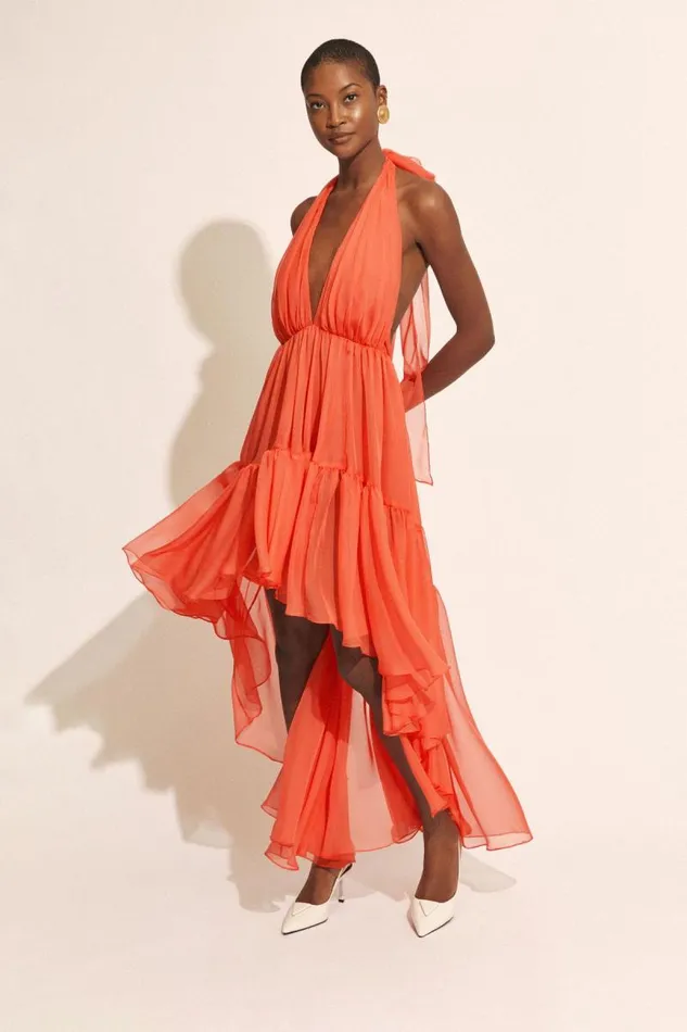Women Occasion Dresses Bardot Leona High Low Ruffle Dress In Fire Red Fire Red