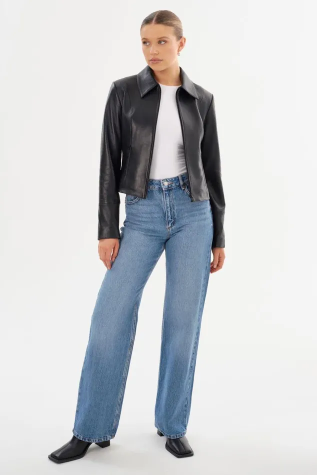 Women OCEANA Fitted Leather Jacket Black LAMARQUE Leather Jackets