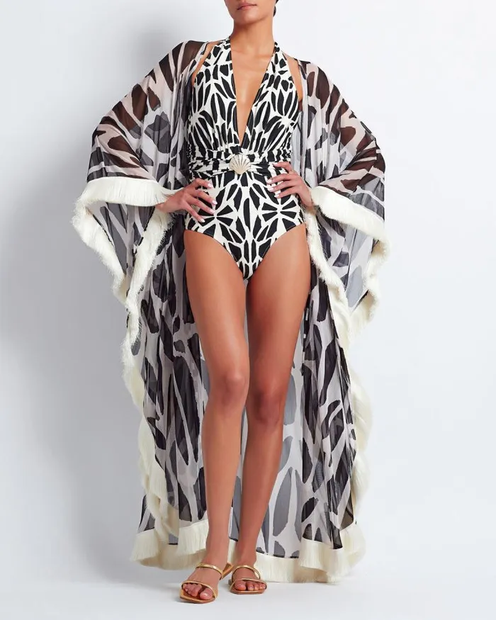 Women One Pieces PatBO PLUNGE ONE PIECE SWIMSUIT FINAL SALE Black White