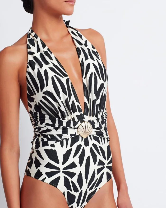 Women One Pieces PatBO PLUNGE ONE PIECE SWIMSUIT FINAL SALE Black White