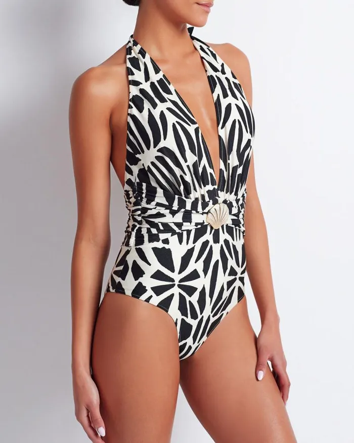 Women One Pieces PatBO PLUNGE ONE PIECE SWIMSUIT FINAL SALE Black White